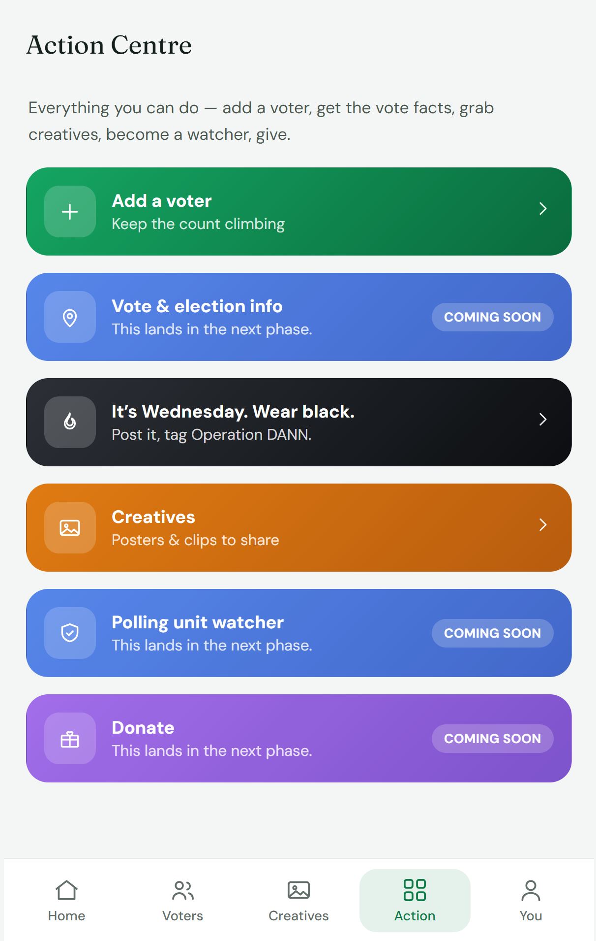 Operation DANN app — Action Centre