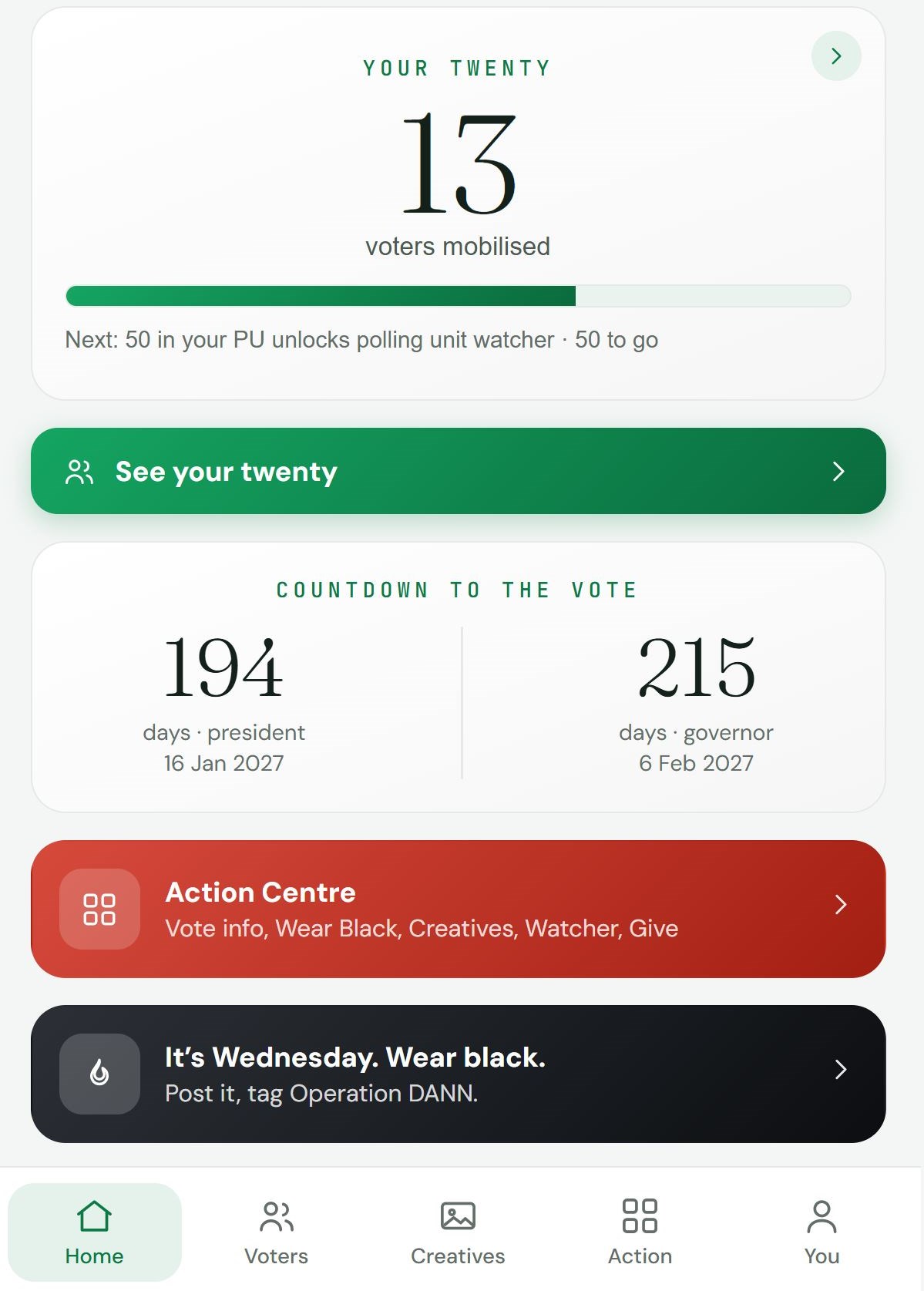 Operation DANN app — your dashboard